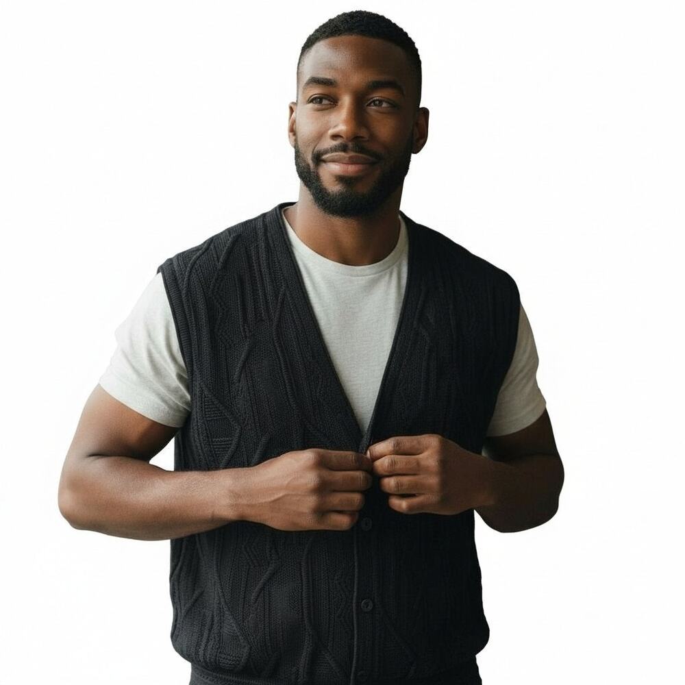 Tundra Mens Knitted Vest Sleeveless Sweater Casual Black XXL